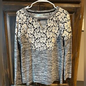 Maurices Black and Cream Lace Long Sleeve Top
